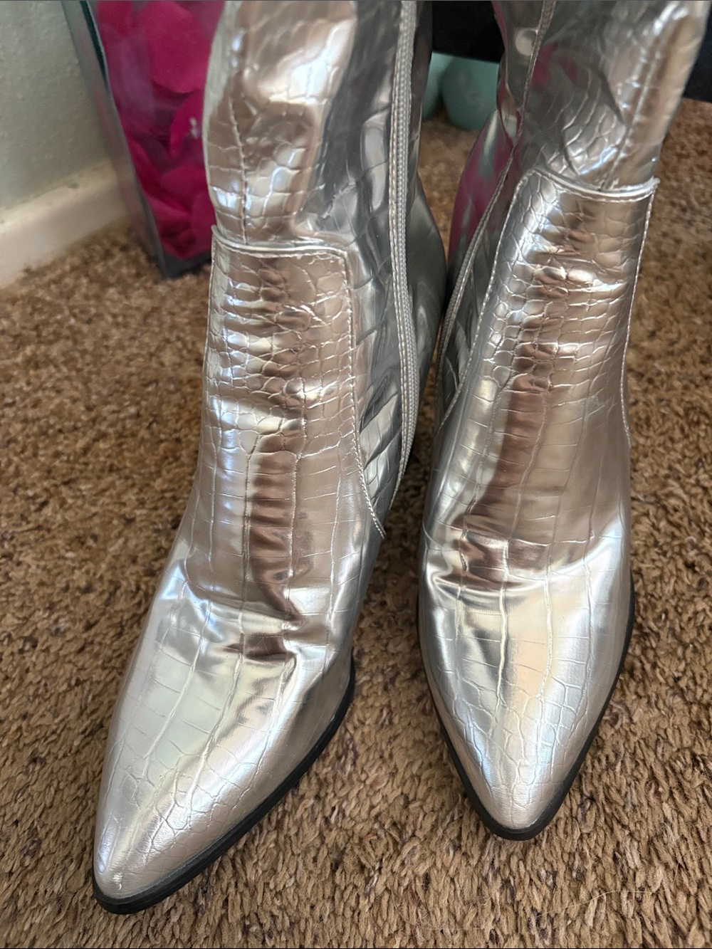 Amazon Silver Croc-Embossed Over-the-Knee Boots - Picture 6 of 11